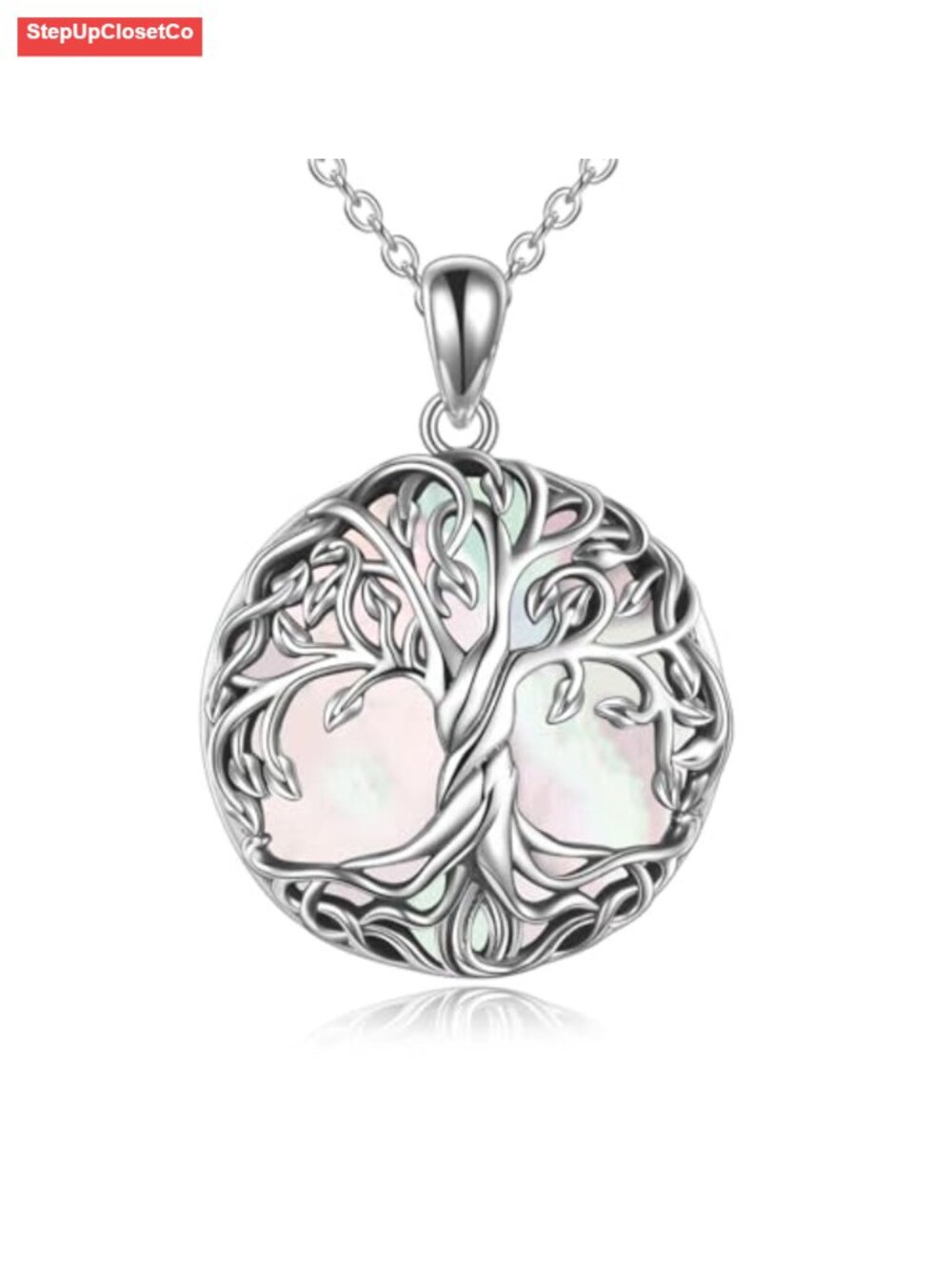 925 Sterling Silver Tree of Life Pendant Necklace with Mother of Pearl, Celtic